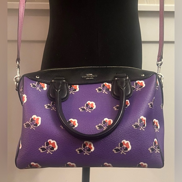 Coach Purple and Black Crossbody Bag with Floral Design